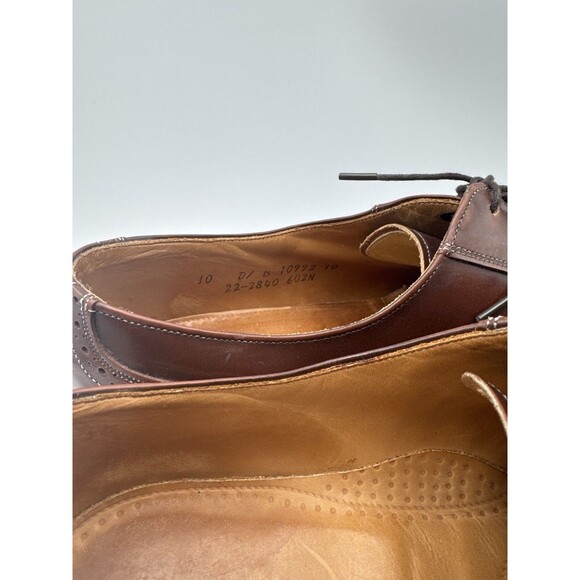 FLAW Johnston & Murphy Optima Mens 10 D/B Wingtip Oxford Shoes Brown USA Leather - Picture 8 of 10